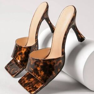SHEIN Tortoiseshell Square Toe High Heel Mules